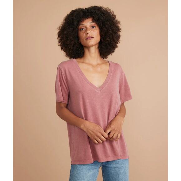 NWOT Marine Layer Boyfriend V-Neck Tee Color Ruby Wine Size XS - Picture 1 of 7